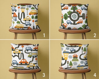 Federa per cuscino per bambini, fodera per cuscino per auto su strada, fodera per cuscino per ragazzi, cuscino di qualsiasi dimensione, solo copertina, 16x16 18x18, 20x20, cuscino fatto a mano