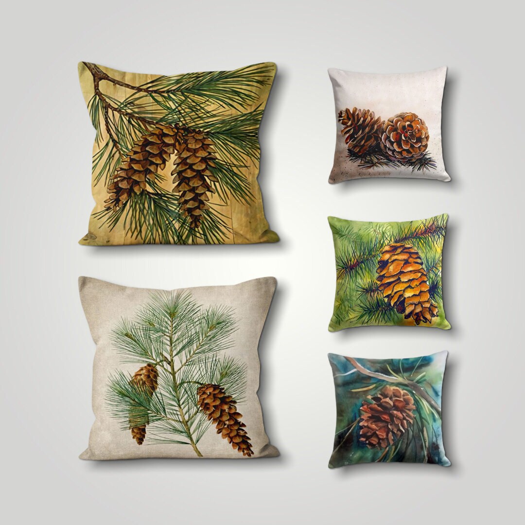 Pine Cone Throw Pillow Cover Green Winter Tree Cushion Cover - Etsy UK