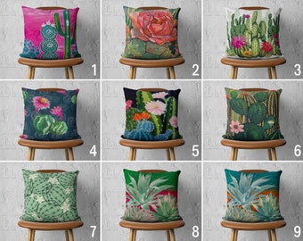 Cactus Pillow Cover, Floral Cushion Cover, Cactus Plant Pillow Case, Boho Home Decor, Any Size Pillow, 18x18, 20x20, Handmade Pillow