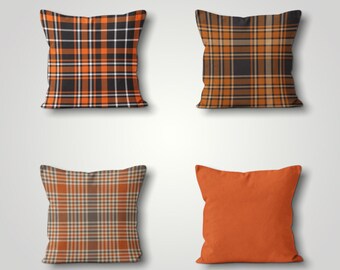 orange plaid pillow