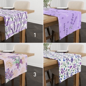 Lavender Flower Table Runners, Purple Floral Kitchen Runner, Lavender Tablecloth, Bloomy Home Decor, Any Size Runner, All Sizes