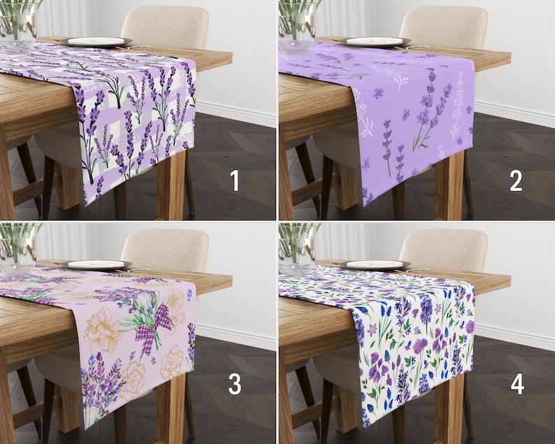 Lavender Flower Table Runners, Purple Floral Kitchen Runner, Lavender ...