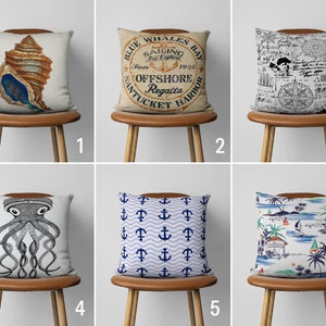 Nautical Throw Pillow Cover, Coastal Beach House Pillow Case, Decorative Marine Cushion Cover, Any Size Pillow, 24x24 22x22, Cover Only