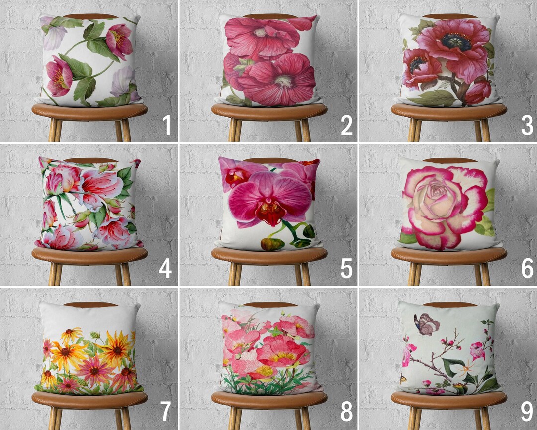 Pink Flowers Pillow Cover, Floral Pillow Case, Pink Spring Cushion