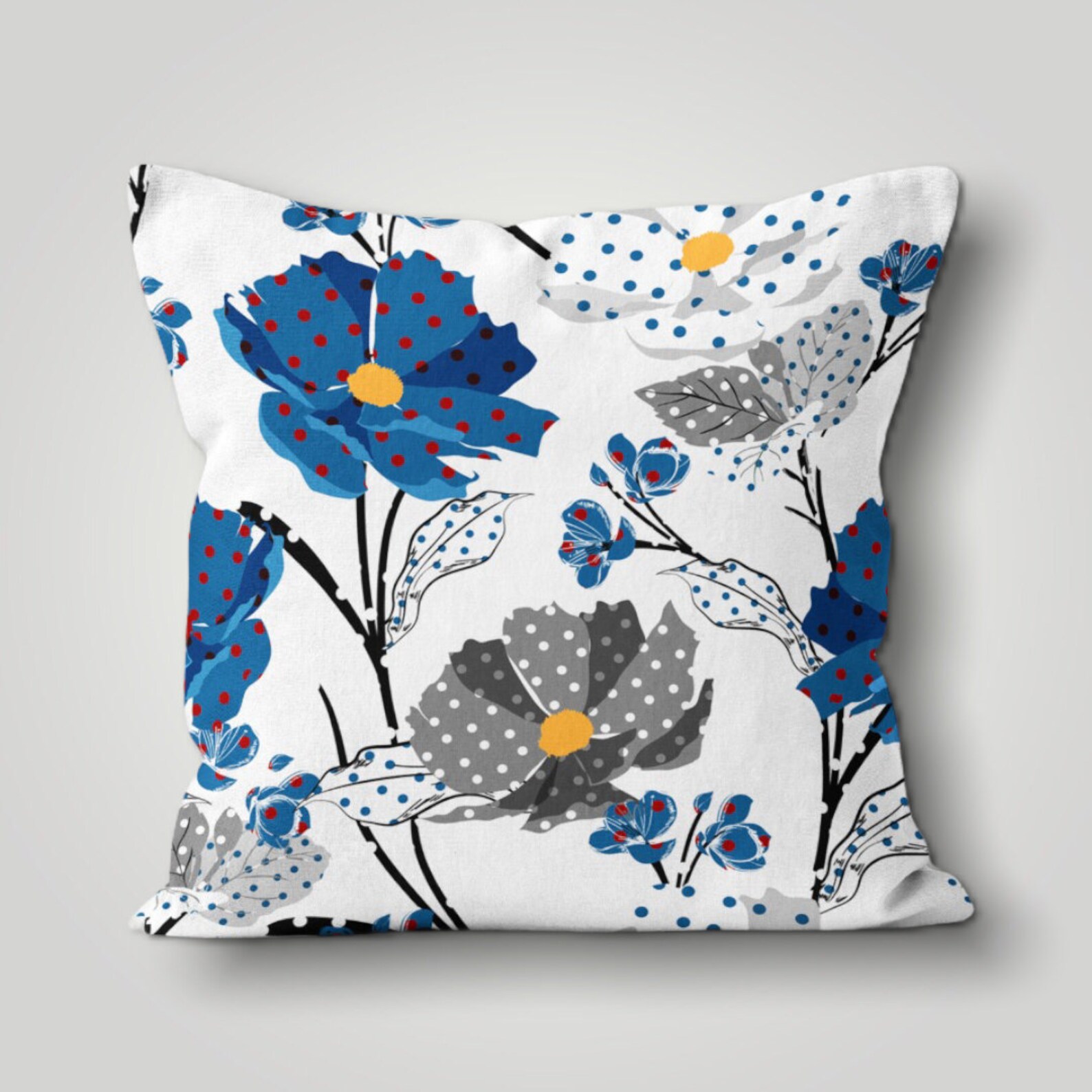 Blue Flower Pillow Cover Decorative Leaves Cushion Cover Etsy