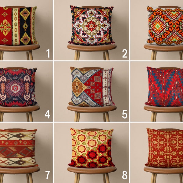 Ethnic Rug Print Pillow Case, Turkish & Anatolian Carpet Design Pillow Cover, Authentic Boho Kilim Cushion Cover, Traditional Home Decor