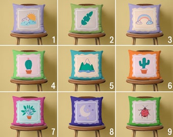 Colorful Baby Pillow Cover, Cute Kids Room Cushion Cover, Nursery Room Pillow Case, Custom Pillow Cover, Bedding Decor, Only Cover, 12x12
