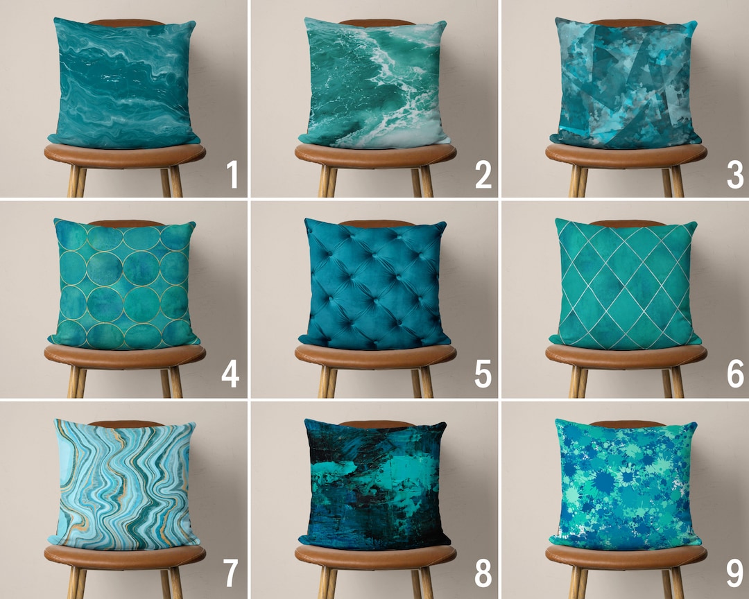 Teal Blue Pillow Covers Digital Print Abstract Pillow Case Decorative Cushion Cover Turquoise Decor Handmade Pillow 20x20 18x18 Etsy
