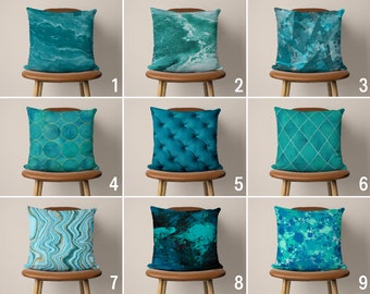 Teal Blue Pillow Covers, Digital Print!!! Abstract Pillow Case, Decorative Cushion Cover, Turquoise Decor, Handmade Pillow, 20x20 18x18