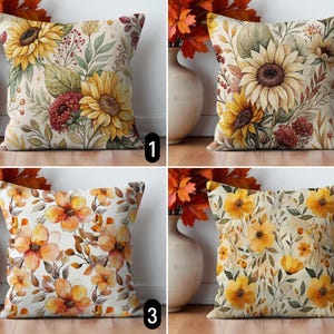 Fall Flowers & Sunflowers Pillow Cover, Floral Cozy Autumn Cushion Cover, Rustic Boho Blossom Pillow Case, Thanksgiving Gift,Farmhouse Decor