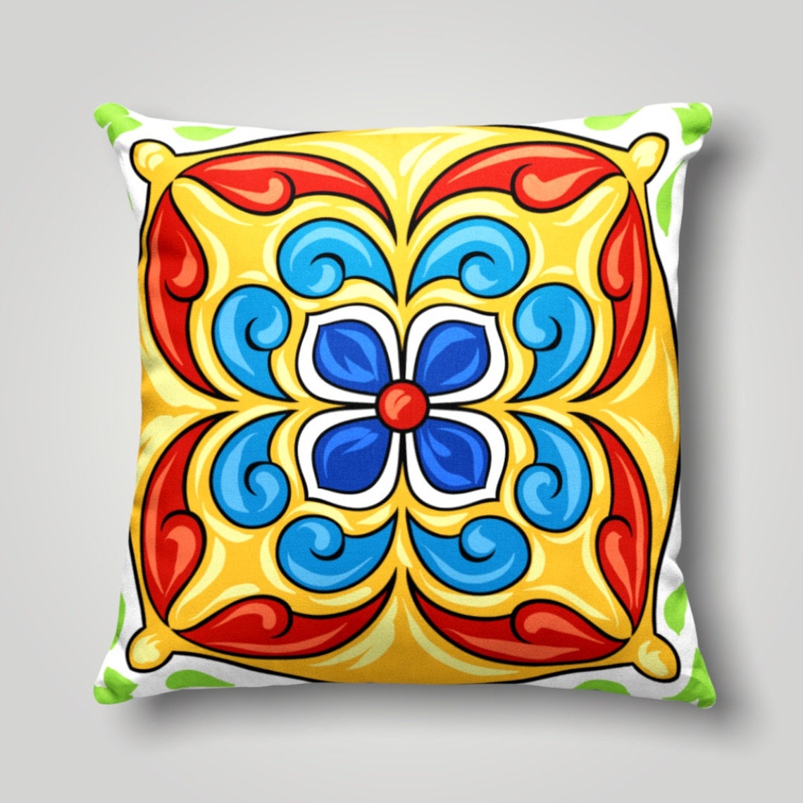 Colorful Tile Pattern Pillow Case Spanish Tiles Pillow Cover Etsy