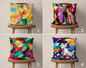 Vivid Abstract Pattern Pillow Case, Colorful Vibrant Pillow Cover, Bright Multi Colored Cushion Cover, Living Room Decor, Any Size Pillows