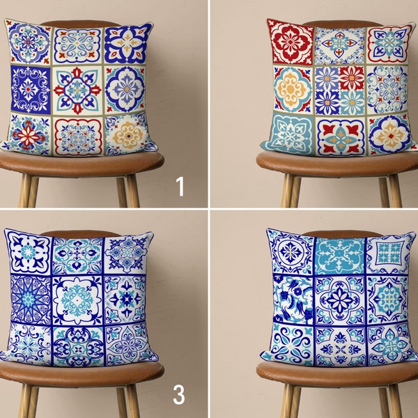 Spanish Tile Outdoor Pillow Blue Etsy