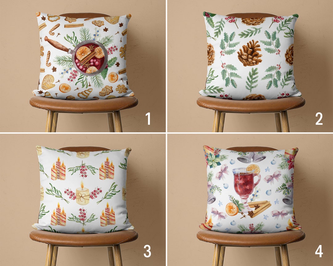 Winter Mulled Wine & Pine Cone Throw Pillow Cover, Cozy Home Pillow ...
