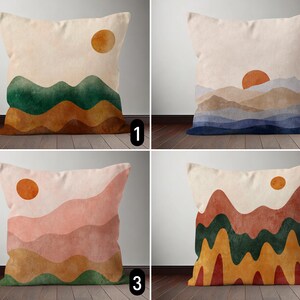 Boho Abstract Landscape Pillow Cover, Layered Hills & Mountain Design Cushion Cover, Mid Century Modern Decor,Minimalist Scenery Pillow Case