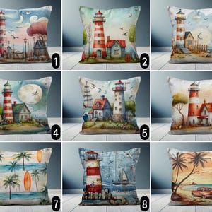 Coastal Lighthouse Pillow Cover, Nautical Marine Seaside Pillow Cover, Rustic Vintage Throw Pillow Case, Beach House Decor,16x16 18x18 20x20