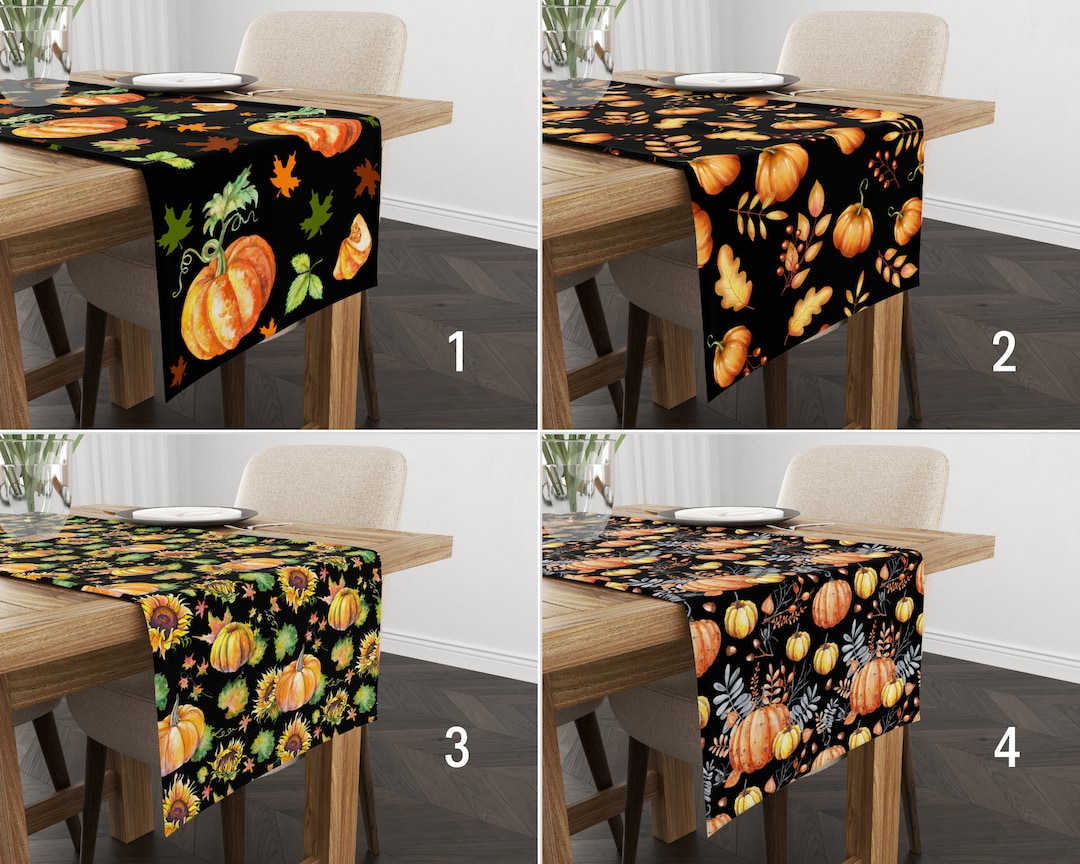 Autumn Pumpkins Table Runner, Bohemian Fall Kitchen Runner, Orange ...
