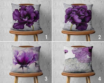 Kussensloop paarse bloem, bloemen kussensloop, paarse boerderij kussenhoes, beddengoed decor, woonkamer decor, handgemaakt kussen, 20 x 20