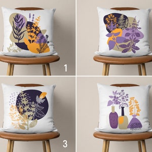 Abstract Lavender Pillow Cover, Boho Floral Cushion Cover, Purple Yellow Pillow Case, Bedroom Decor, Minimalist Gift, Custom Euro Sham Cover