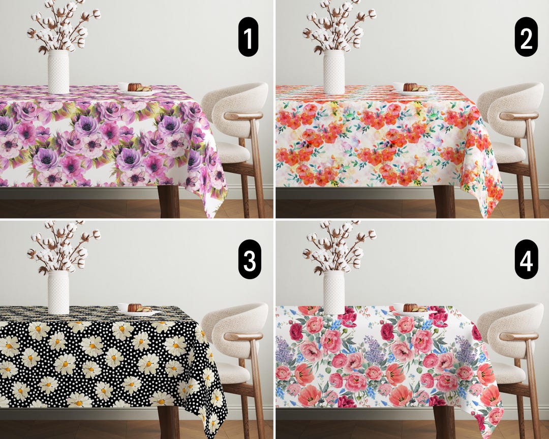 Boho Floral Design Tablecloth, Romantic Modern Flowers Tablecloth ...