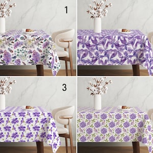 Floral Purple Tablecloth, Lilac & Lavender Color Watercolor Flowers Tablecloth, Romantic Botanical Spring Tablecloth, Dining Room Decor