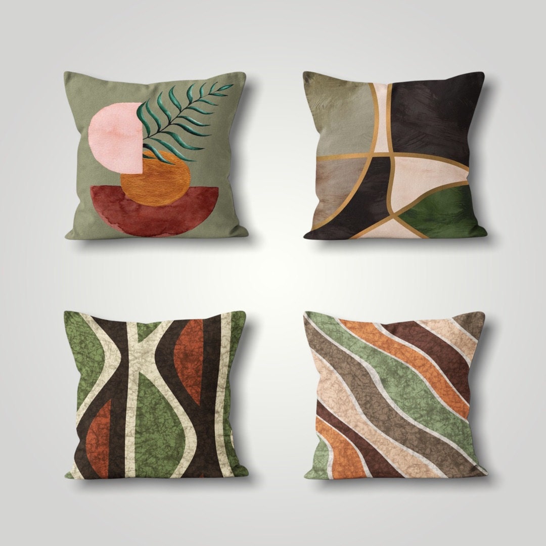 Abstract Green Boho Pillow Covers Bohemian Cushion Cover Etsy