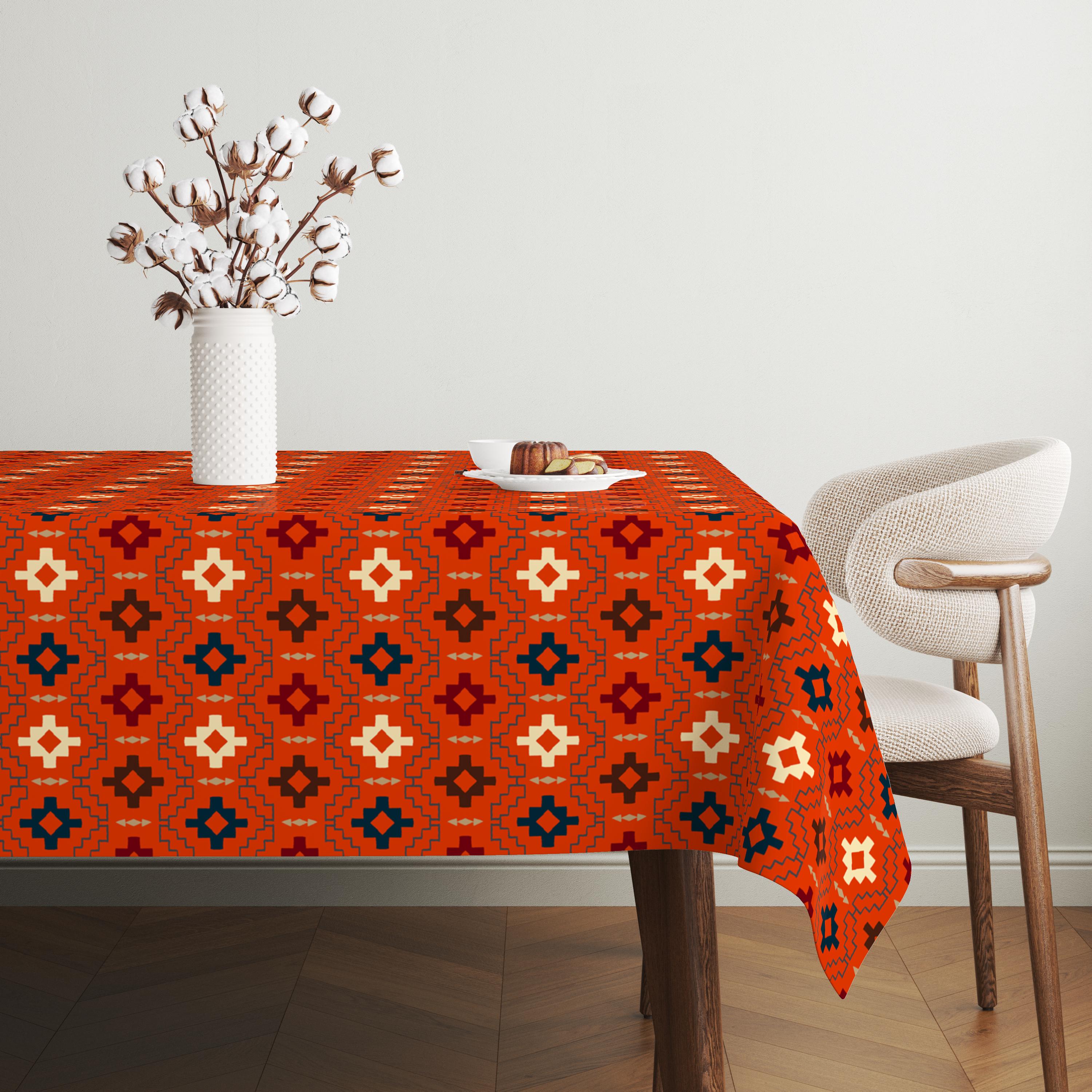 Red Tablecloth Pattern Ethnic Tribal Red Tablecloth, Digital Print Boho Kilim Pattern ...