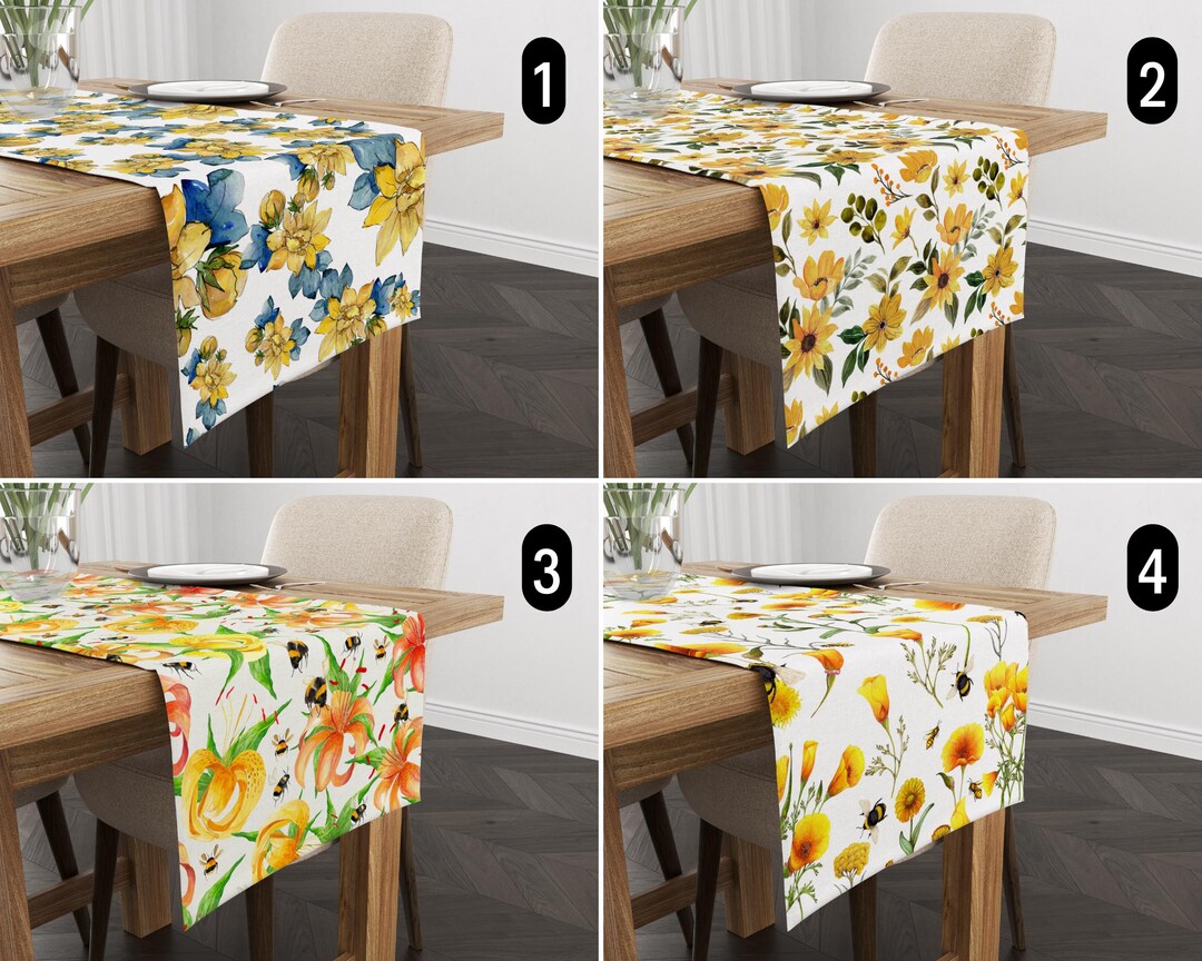 Blooming Spring Flowers Table Runner, Yellow Wildflower Daisy Lily ...