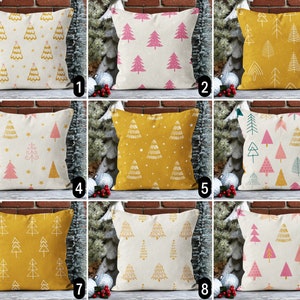 Federa per cuscino con alberi di Natale rosa giallo, federa per cuscino con motivo albero di pino carino, federa per cuscino lombare per vacanze invernali gioiose, decorazione di Capodanno