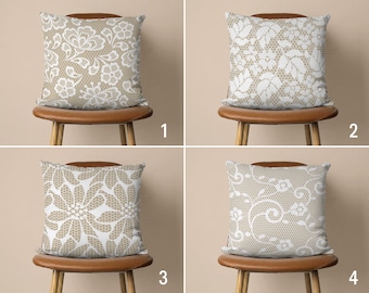 White Lace Pattern Pillow Case, Digital Print Pillow Cover, Lace Looking Cushion Cover, Apartment Decor, 18x18, 20x20, Cover Only