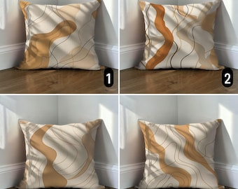 Abstract Beige Wavy Line Pillow Cover, Modern Minimalist Cushion Case, Boho Living Room Decor
