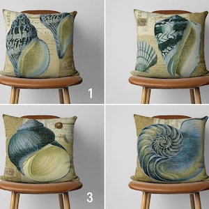 Coastal Pillow Cover, Marine Seashell Pillow Case, Beach House Cushion Cover, Ocean House Decor, Nautical Decoration, Any Size Pillow
