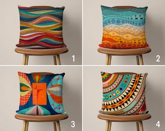 Abstract Throw Pillow Cover, Bright Vibrant Colorful Cushion Cover, Decorative Handmade Lumbar Pillow Case, Any Custom Size, 18x18, 20x20
