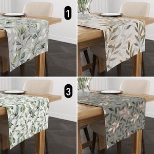 Modern Leafy Design Table Runner, Watercolor Botanical Foliage Runner, Minimalist Green Tablecloth, Any Size, Dining Room Decor, Boho Decor