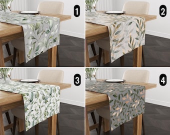 Camino de mesa con diseño moderno de hojas, follaje botánico de acuarela, mantel verde minimalista, cualquier tamaño, decoración de comedor, decoración bohemia