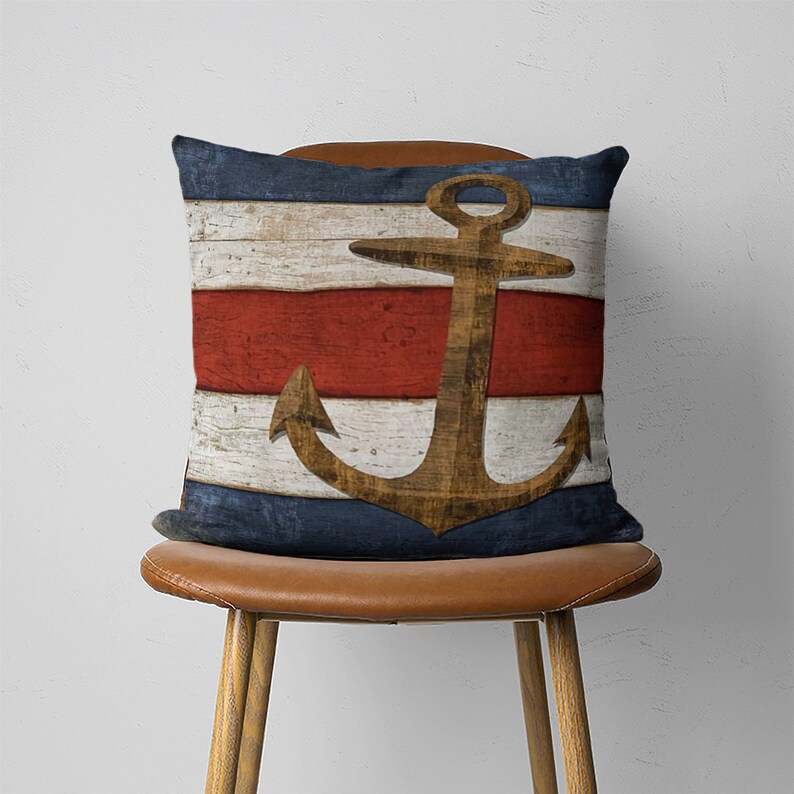 Navy Blue Nautical Pillow Cover, Anchor Cushion Cover, Marine Pillow Case, Custom Size Pillow, Coastal Home Decor, Personalized Pillow Cover 3