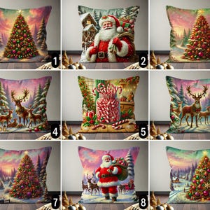 Federa per cuscino con albero di Natale allegro, federa per cuscino con bastoncino di zucchero e renna di Babbo Natale rosa, federa per cuscino con paesaggio delle vacanze invernali, decorazioni per Capodanno