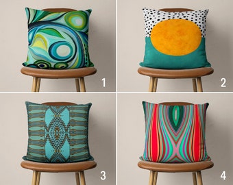 Teal Abstract Pillow Case, Modern Vivid Pillow Cover, Turquoise Cushion Cover, Handmade Pillow, Living Room Decor, Any Size Pillow, 14x14