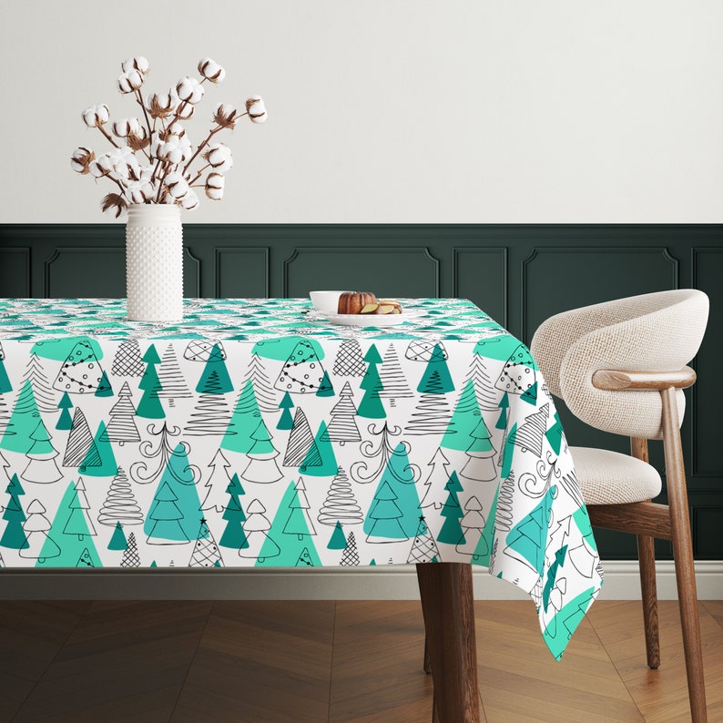 Pine Tree Design Winter Tablecloth, Christmas Tree Tablecloth, Dining