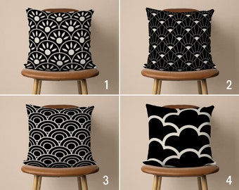 Schwarzer Kissenbezug, geometrischer Kissenbezug, moderner Kissenbezug, zeitgenössisches Dekor, Kissen jeder Größe, 18x18, 20x20, nur Bezug