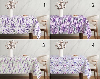 Nappe motif lavande violette, nappe fleurie printemps été, nappe couleur violet lilas, décoration de salle à manger, décoration de table de mariage