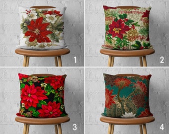 Red Flowers Throw Pillow Cover, Summer Trend Floral Cushion Cover, Decorative Green Lumbar Pillow Case, Cover Only, 16x16, 18x18