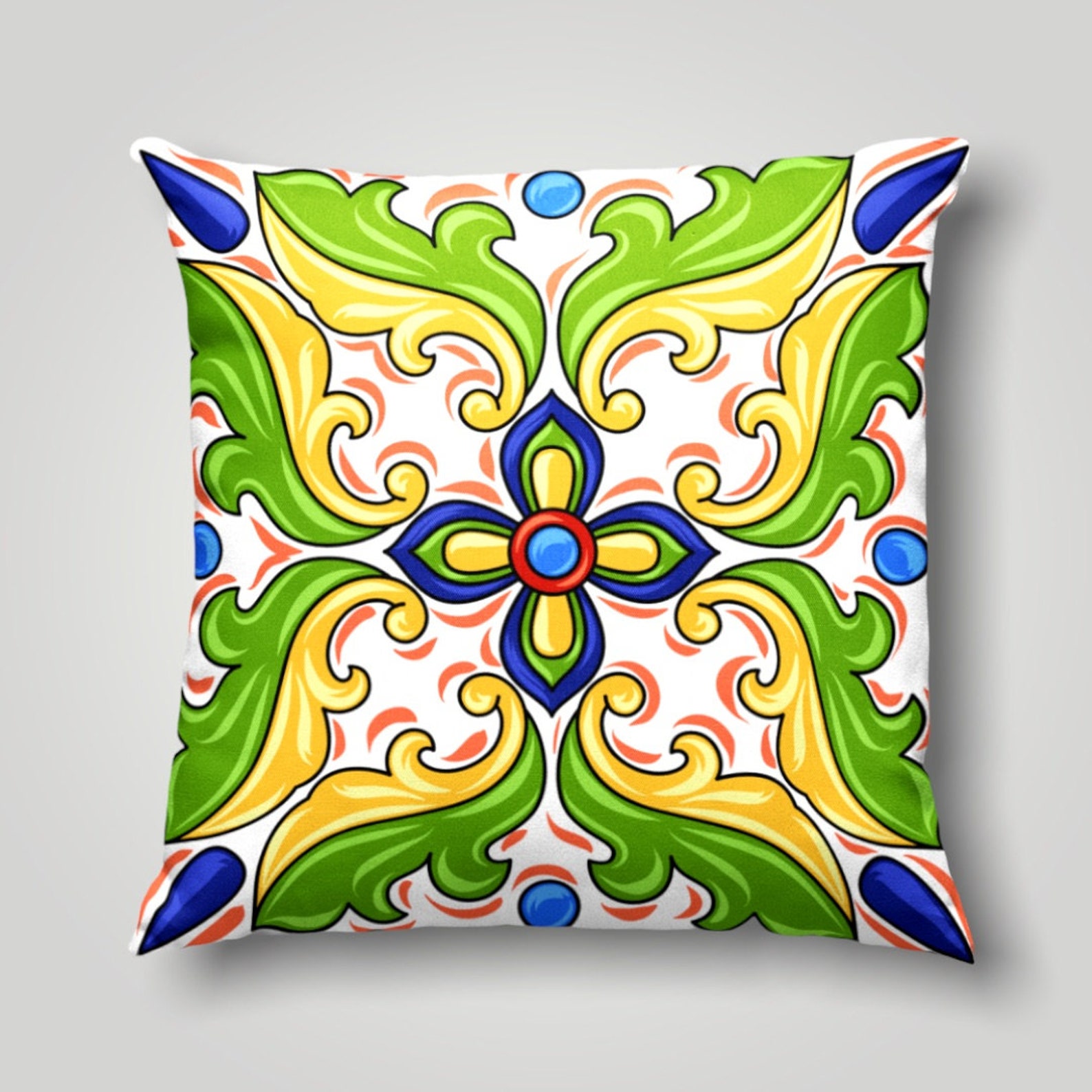 Colorful Tile Pattern Pillow Case Spanish Tiles Pillow Cover Etsy