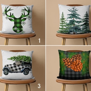 Copricuscino di Capodanno, Copricuscino per alberi di pino e Natale, Federa per cuscino invernale in fattoria, Regalo di Natale, Solo copertina, Cuscino di qualsiasi dimensione