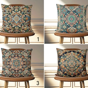Rug Design Blue Throw Pillow Cover, Turkish Carpet Style Pillow Cover, Ethnic Cushion Cover, Boho Home Decor, All Sizes, Living Room Decor