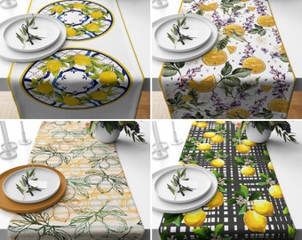 Yellow Citrus Floral Table Runner, Lemon Kitchen Runner, Summer Trend Tablecloth, Kitchen Table Decor, Custom Table Runners