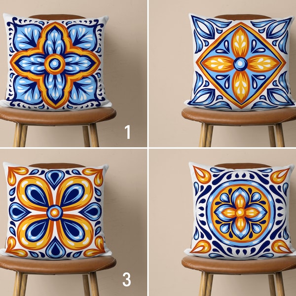 Spanish Tile Outdoor Pillow Blue Etsy