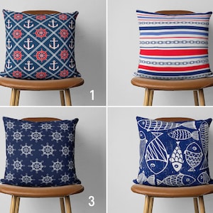 Sailor Nautical Throw Pillow Case, Anchor Cushion Cover, Navy Blue Marine Pillow Cover, Coastal Euro Sham Covers, 18x18, 20x20, Cover Only