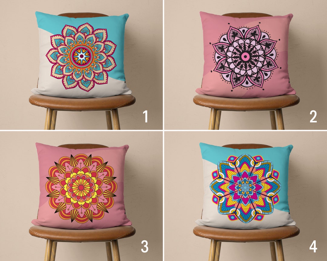 Buy Mandala Pillow Cover, Pink Blue Ethnic Cushion Cover, Rug Design  Pillow Case, Any Size Pillow, Turkish Kilim Design, Farmhouse Decor Online  in