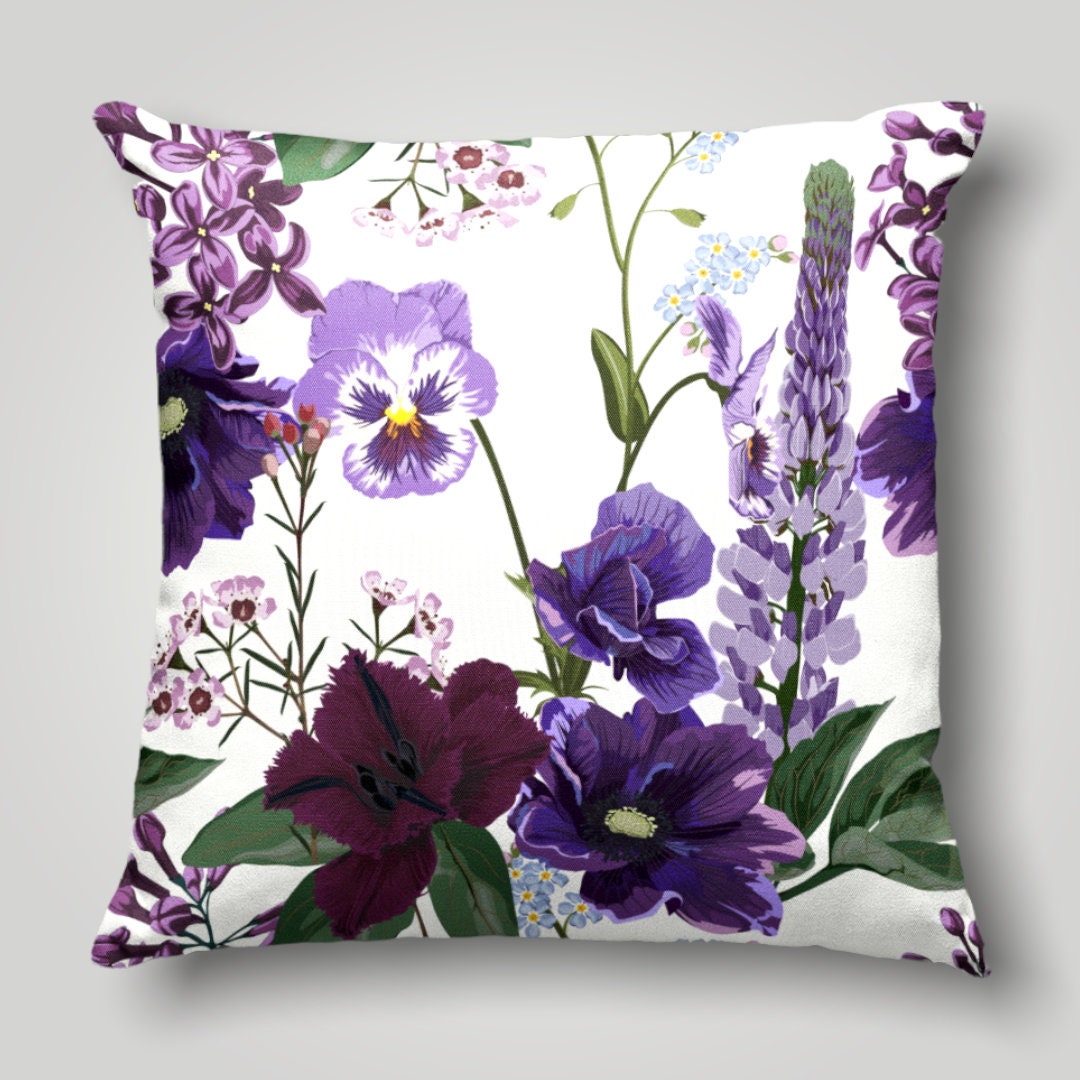 Purple Flowers Pillow Case Floral Spring Pillow Cover Lilac Etsy